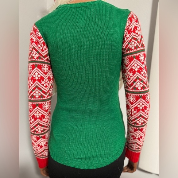 Ugly Christmas Sweater Meowy Christmas Lights Bells Sequins Hipster XS - Picture 4 of 5
